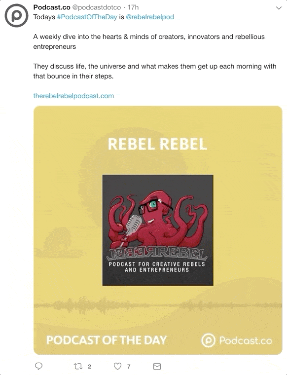 Image shows a Podcast of the Day style tweet from Podcast.co.