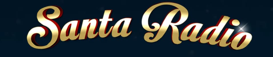 Image shows the Santa Radio logo, a dark background and with gold curly font.