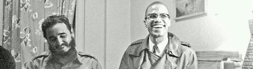 A black and white photo of Che Guvara and Malcolm X.