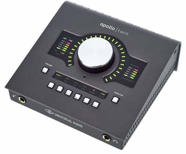 Image shows the Apollo Twin audio interface against a white background.