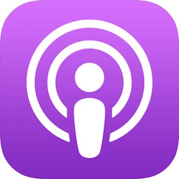Image is the Apple Podcasts logo.