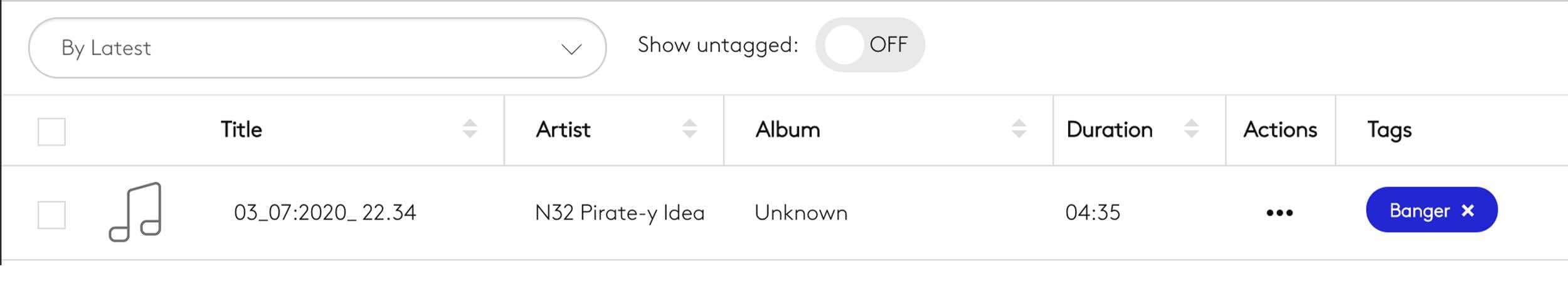 Image is a screenshot showing a tagged track in the Radio.co dashboard.