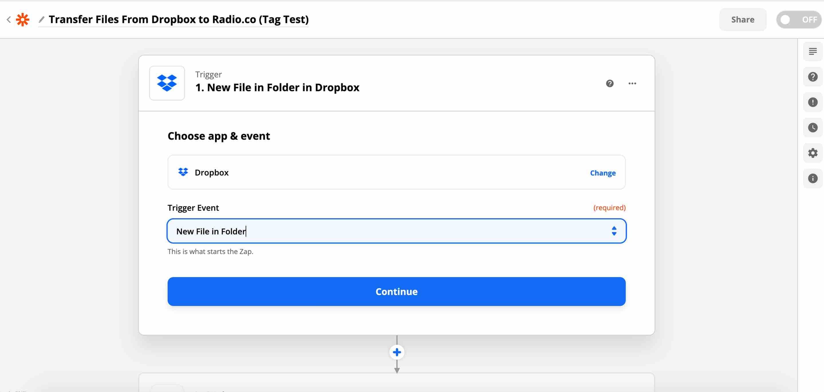 Image is a screenshot showing the Trigger window in Zapier.
