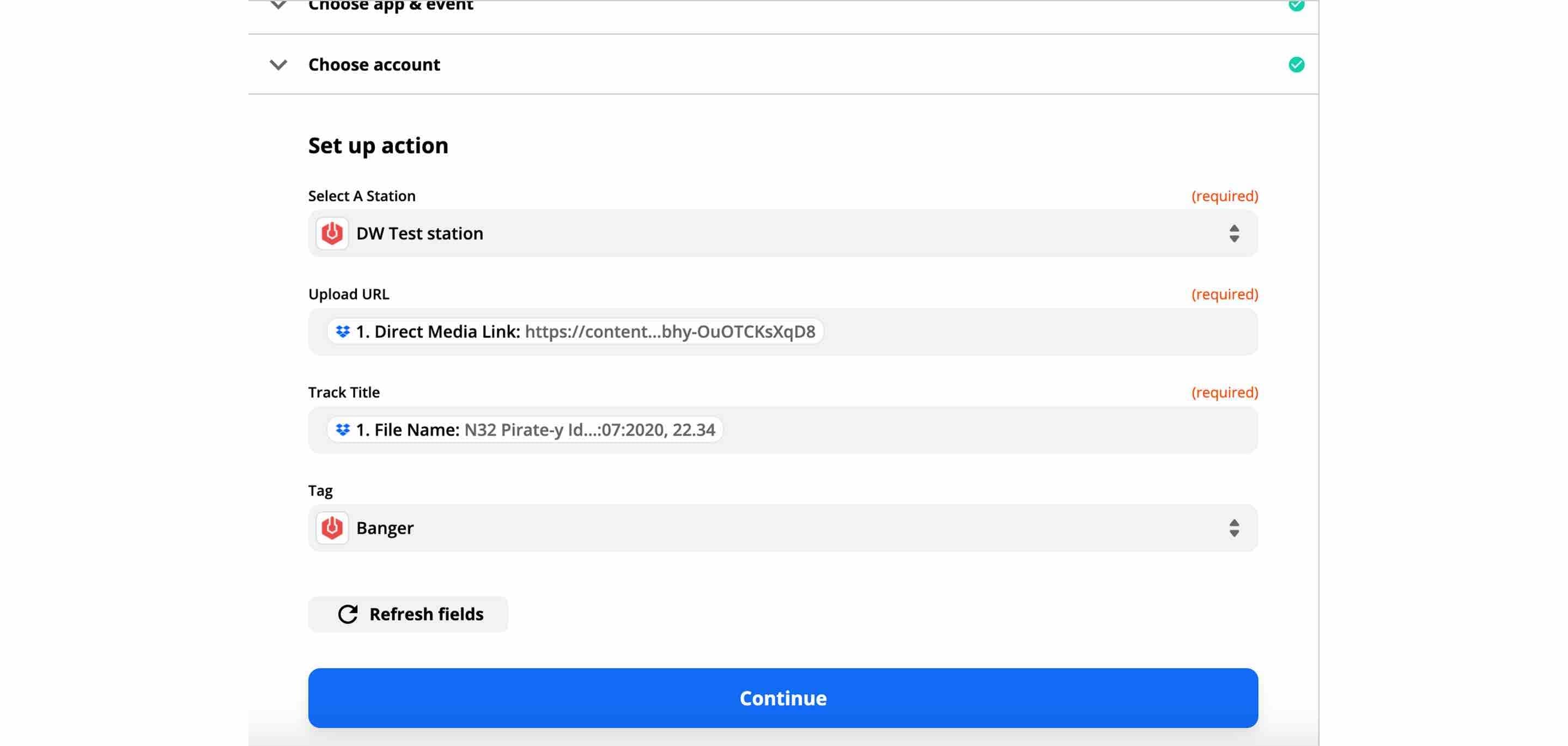 Image is a screenshot of the Set Up Action window in Zapier.