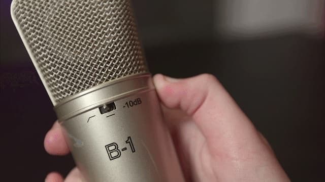 Image is a close-up of the different recording settings switch on the Behringer B-1 microphone.