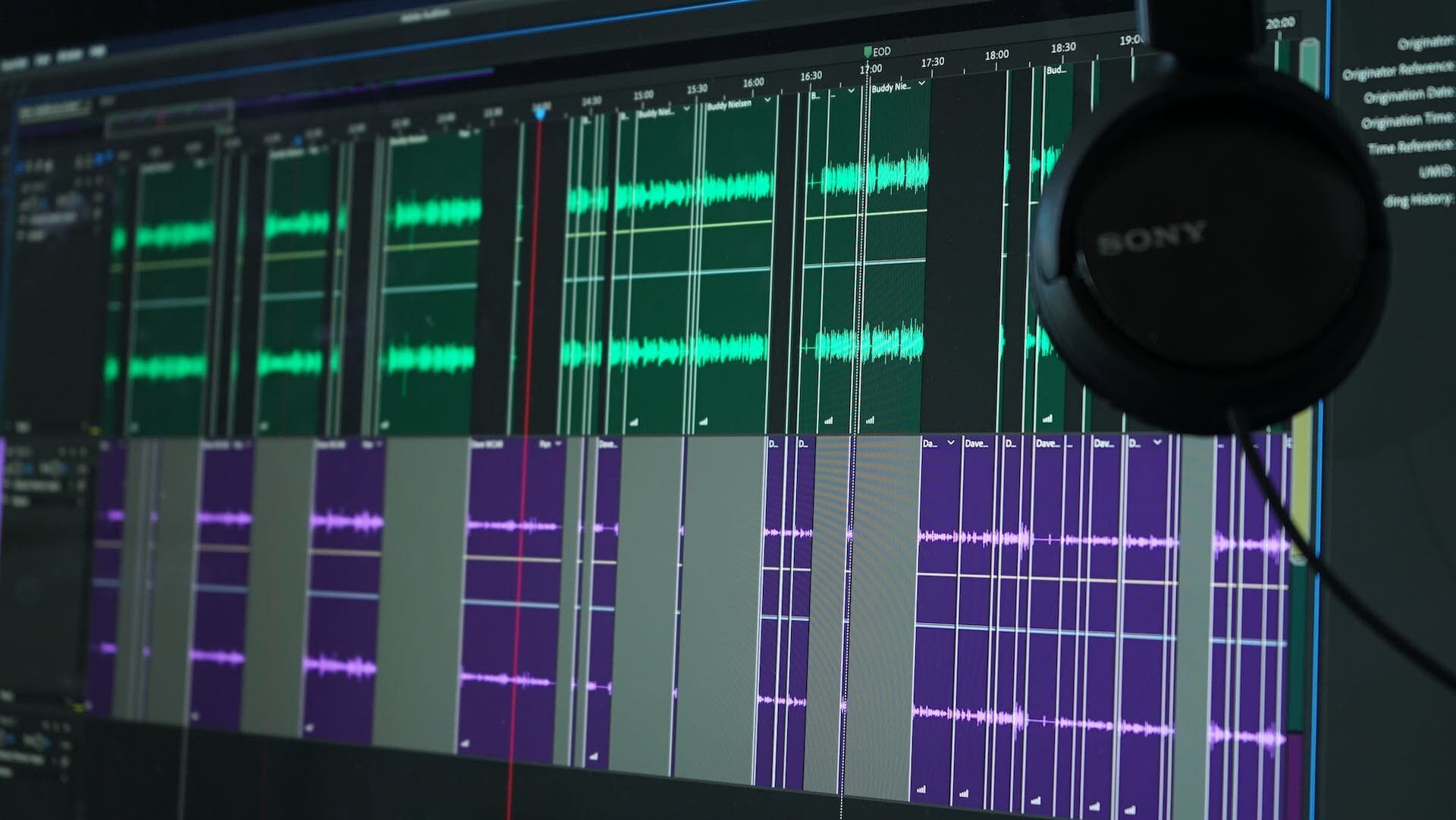 Image shows a computer screen with audio editing software open.