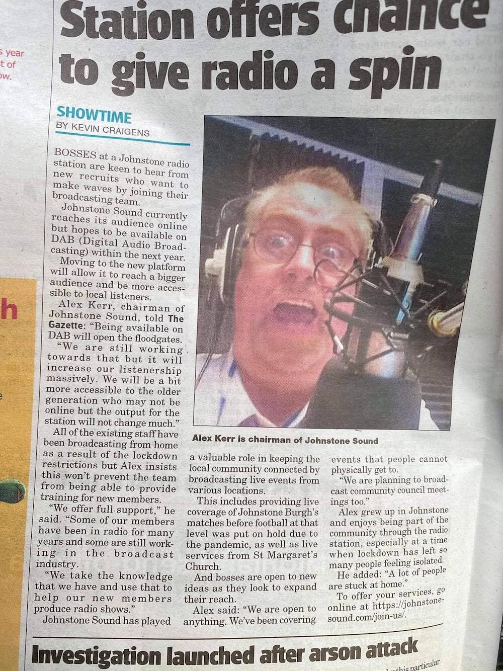 Image is a photo of a local newspaper with a story about Johnstone Sound showing.