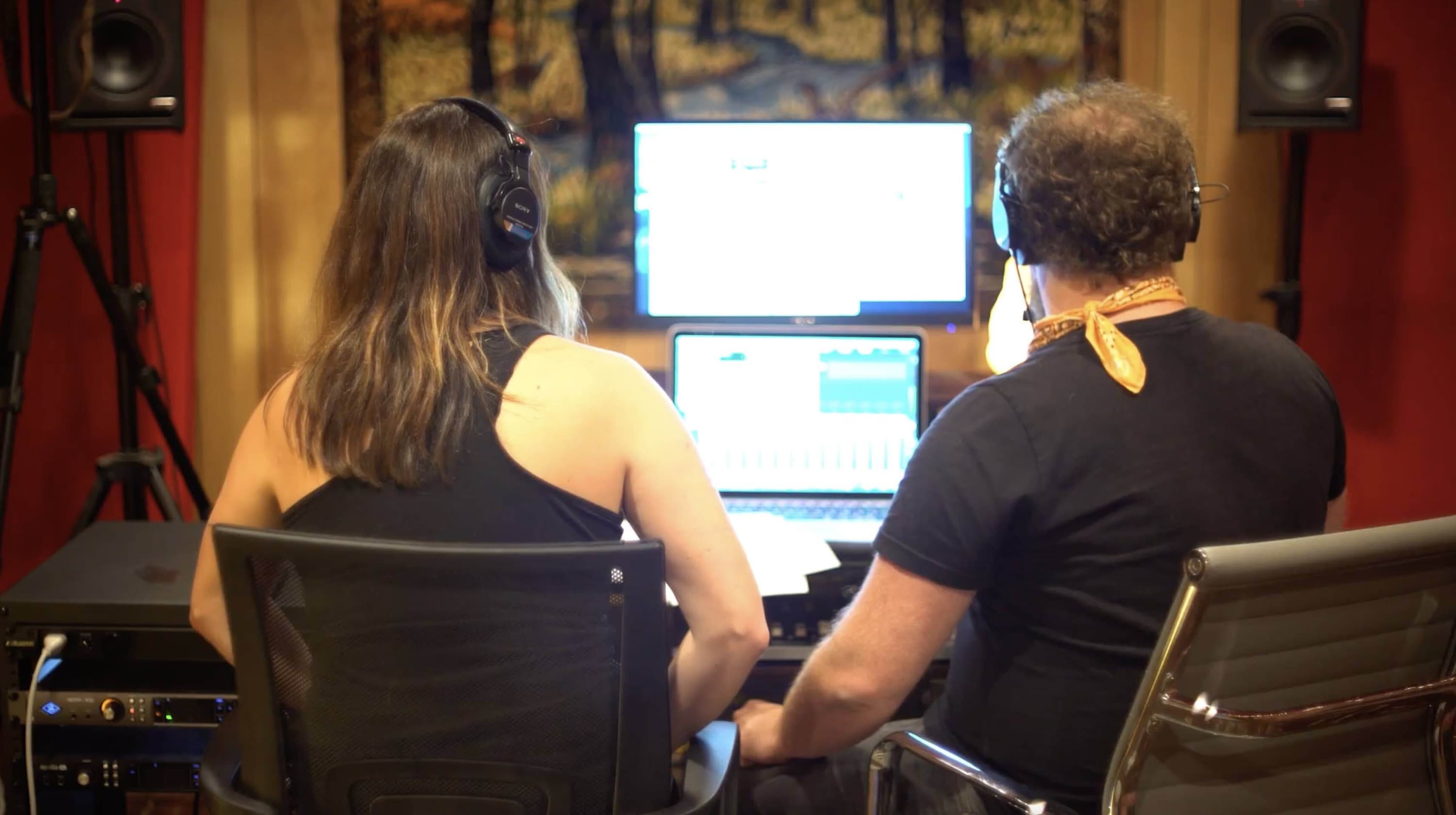 Image shows two presenters from Shady Pines Radio broadcasting from their computers.