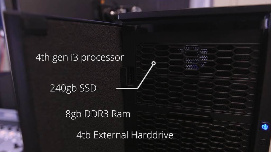 This is an image of a Custom Built Windows 10 PC Pro, with the specific parts eg RAM and SSD, labelled in white.