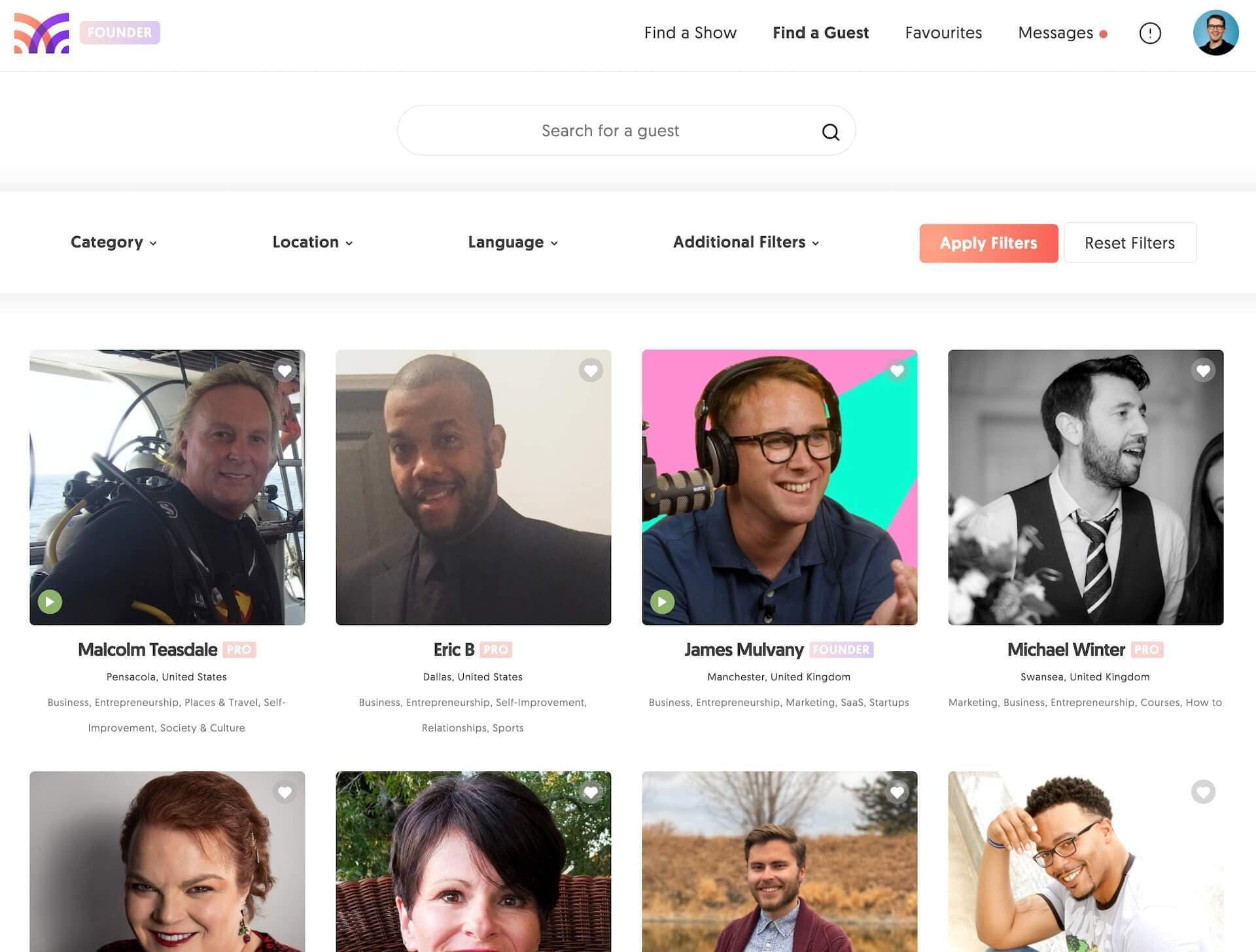 Image shows an example of the MatchMaker.fm guest profiles.