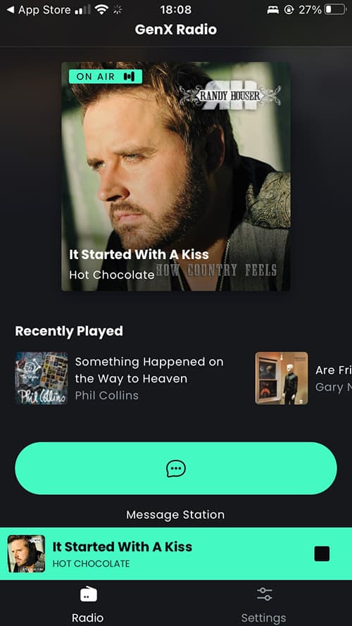Image shows a screenshot of the Gen X Radio app.