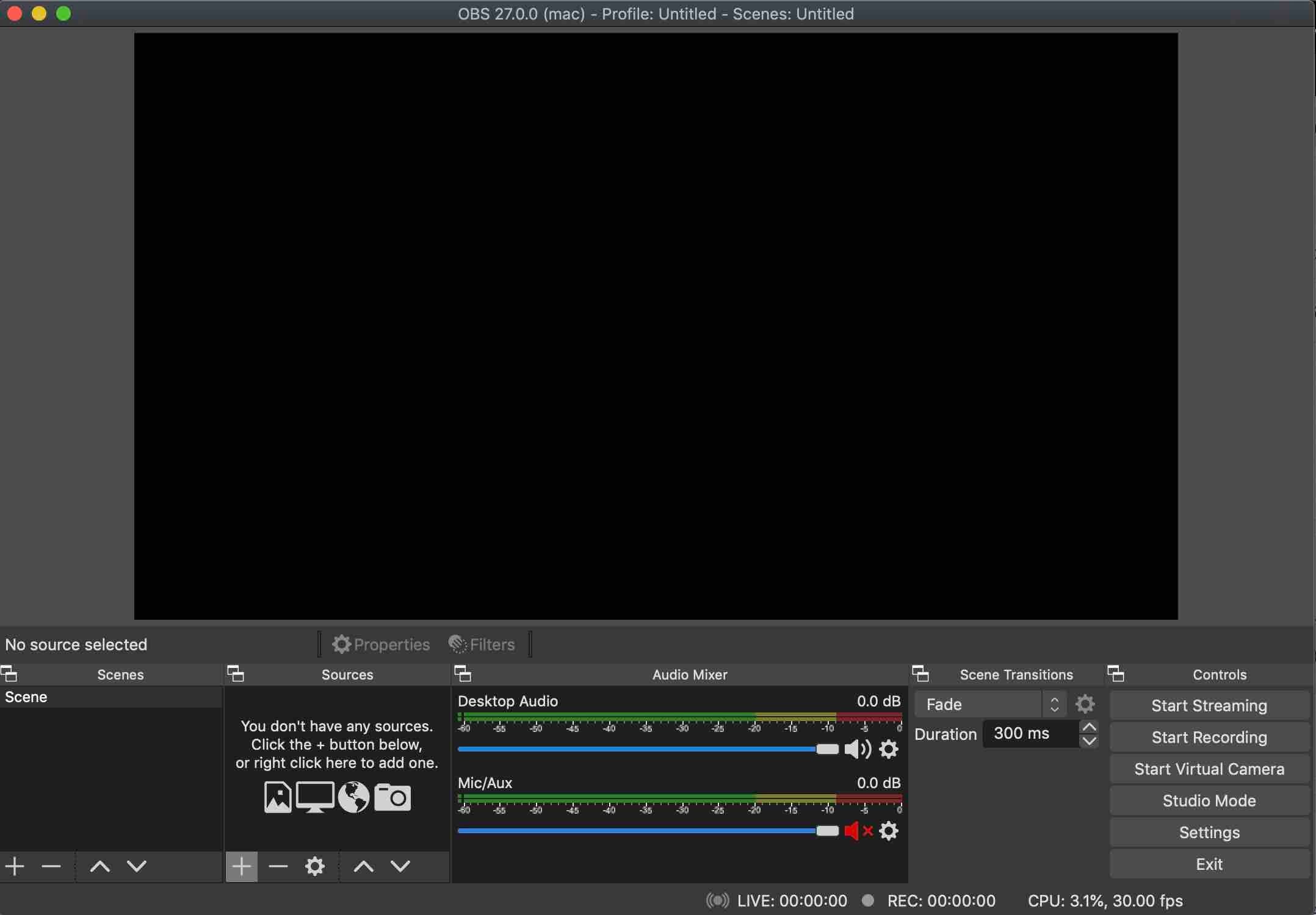 Image shows the window for setting up a scene in OBS.