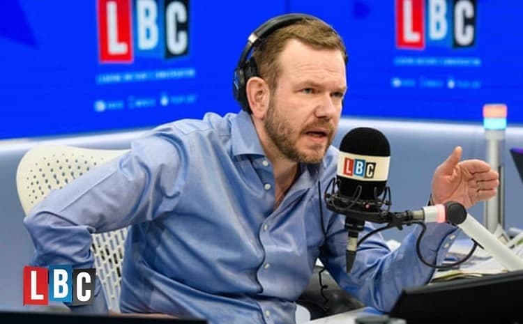Image shows James O'Brien presenting his show on LBC.