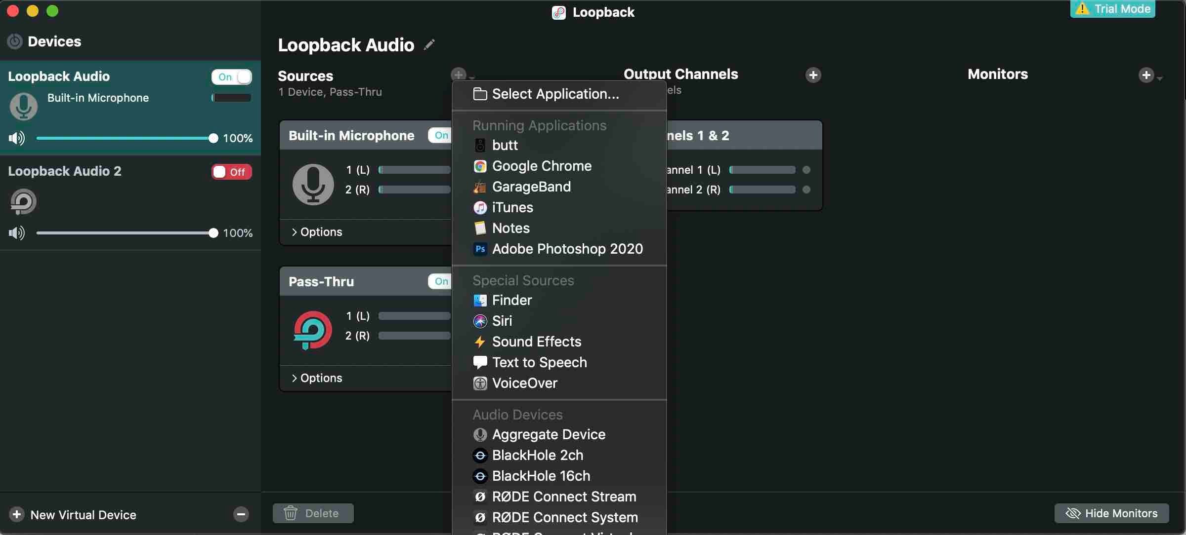 Image is a screenshot showing the Loopback main interface.