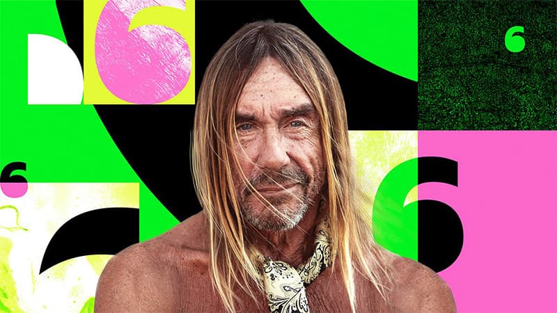 Image shows the musician Iggy Pop, against the BBC 6Music branded background.