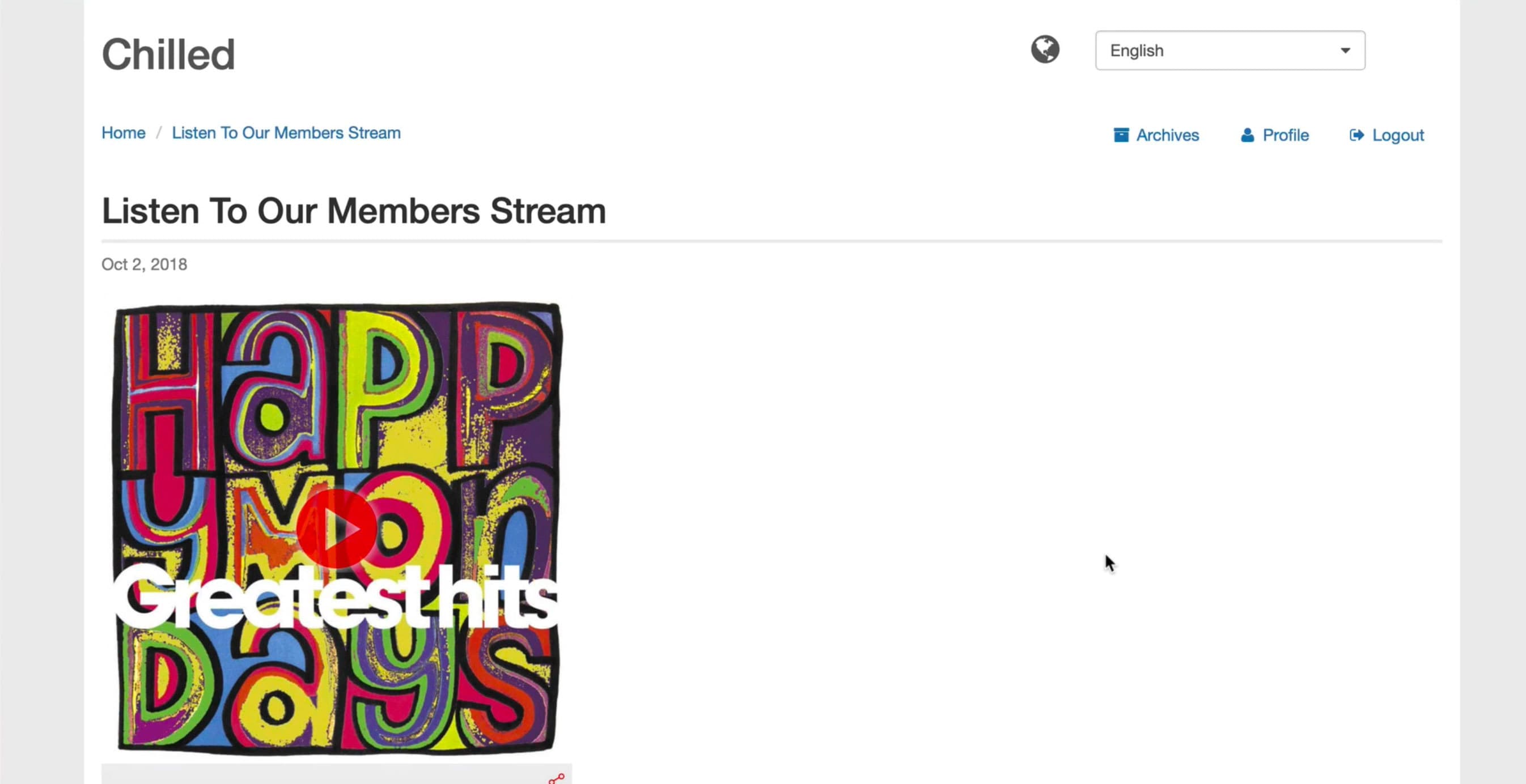 Image shows the members-only content on the radio station example website.