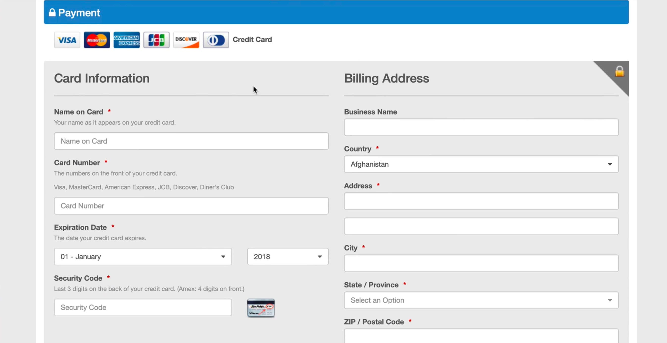 Image shows the card details window for creating a subscription on the radio station website.
