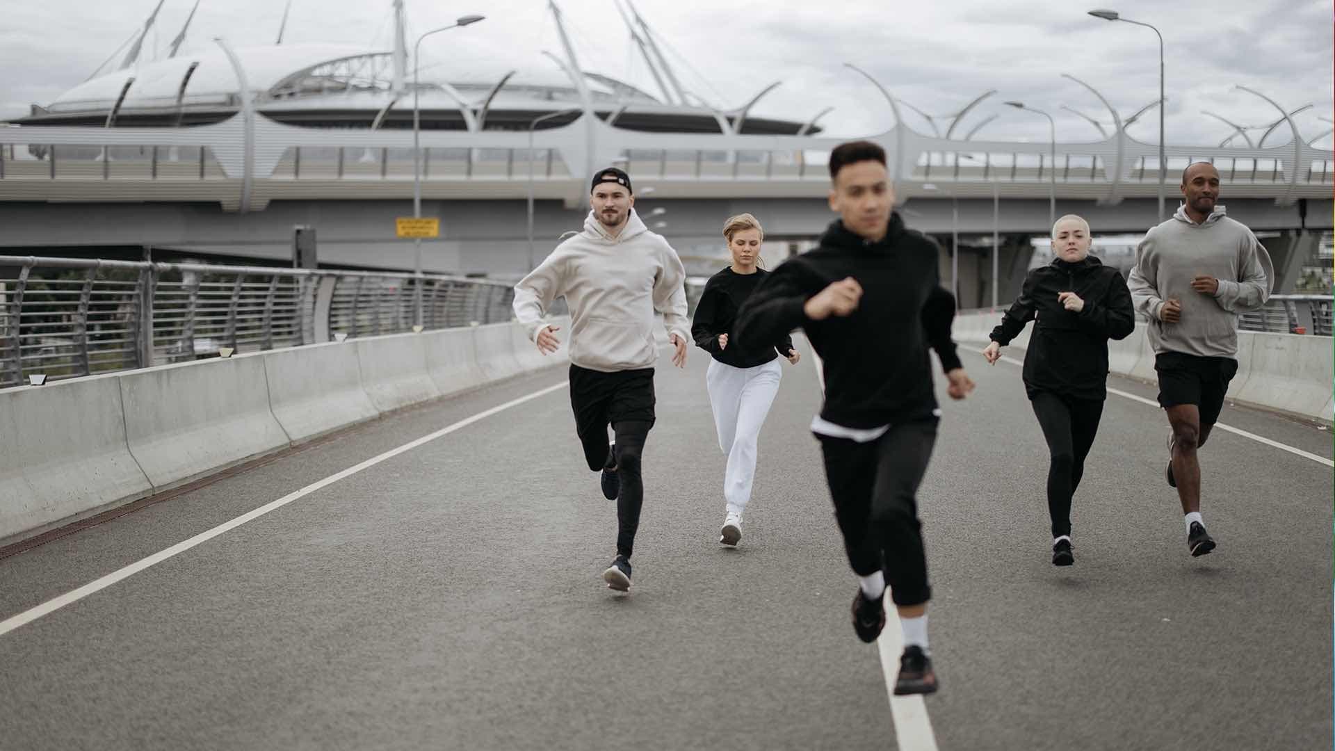A group of joggers out on a run.