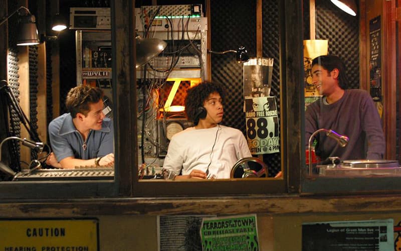 Image shows a still from the Radio Free Roscoe show where a Radio Free Roscoe radio show is being broadcast.
