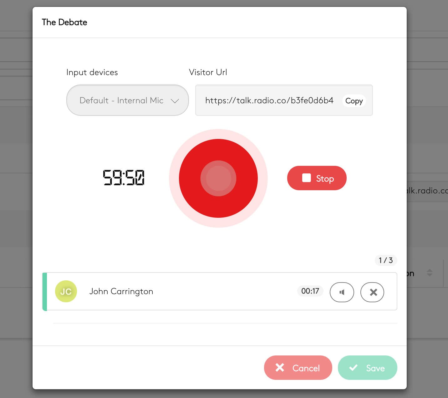 Image shows recording enabled in the voice tracking window.