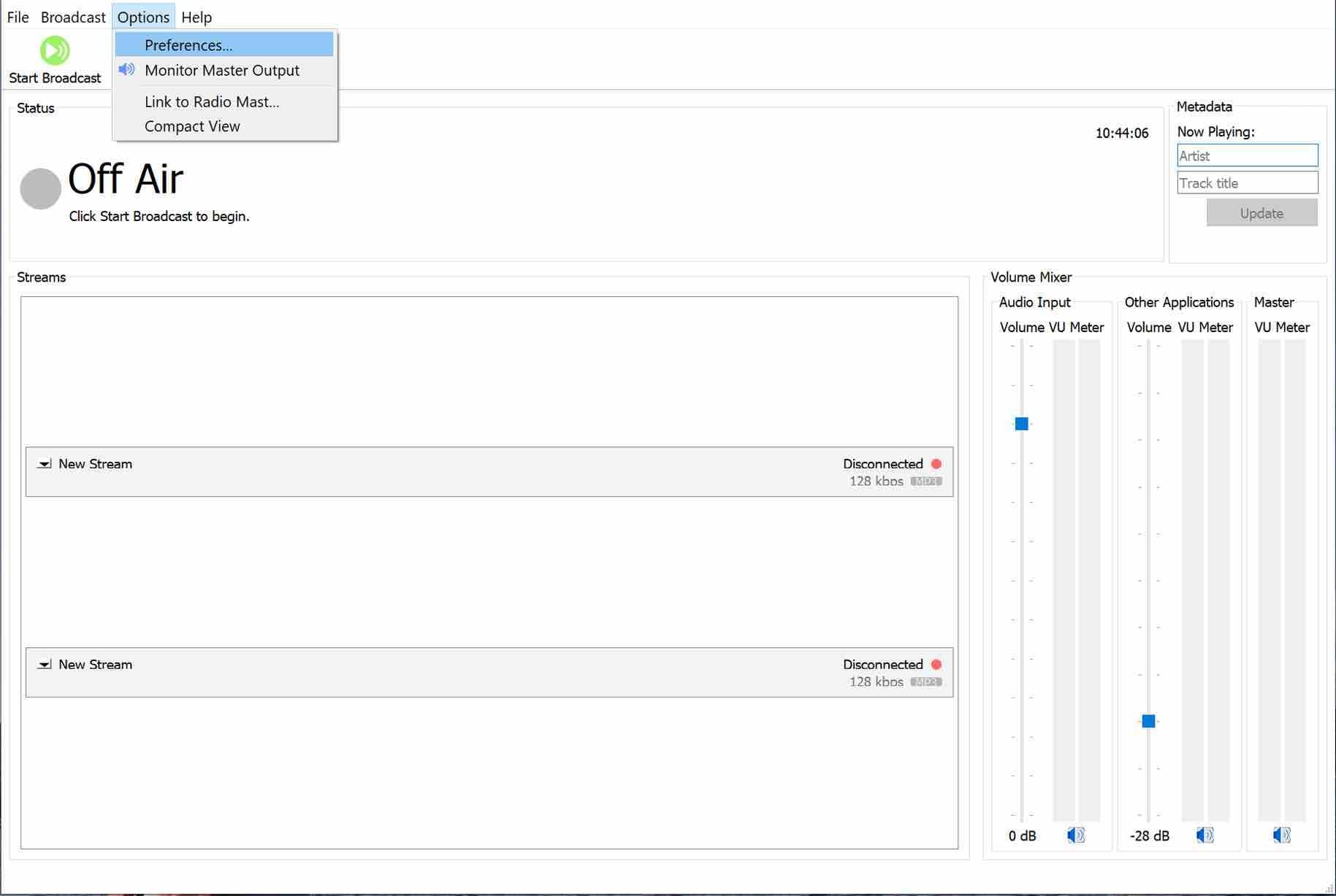 Image shows Rocket Broadcaster Metadata Preferences