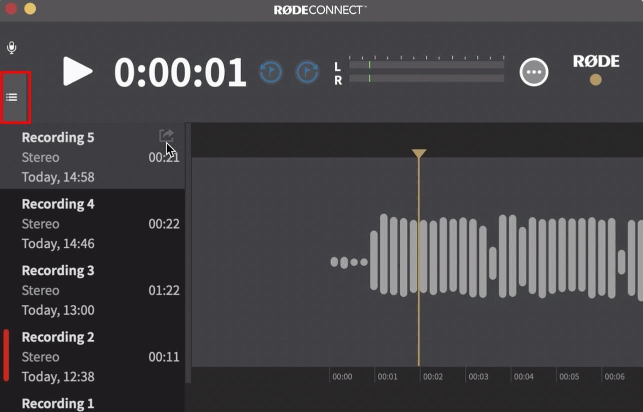 Image shows the RODE Connect Setup for Radio Recording Bank.