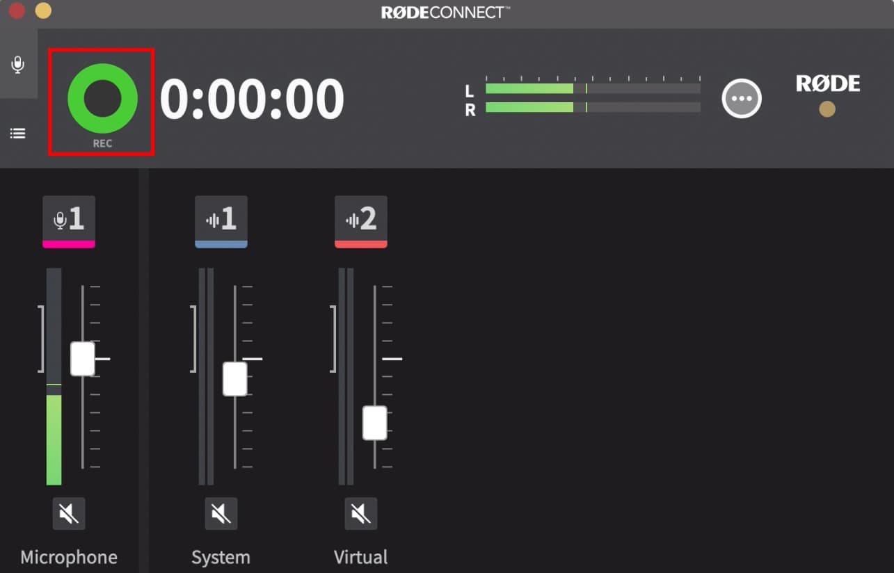Image shows the RODE Connect Setup for Radio Recording Button