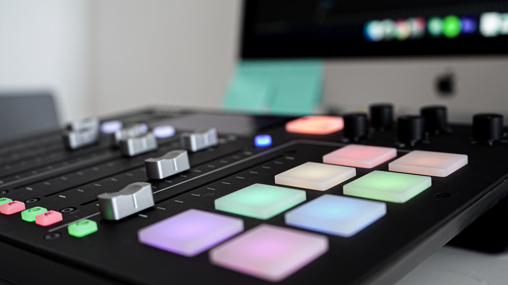 Image shows a close up of the RODECaster Pro.