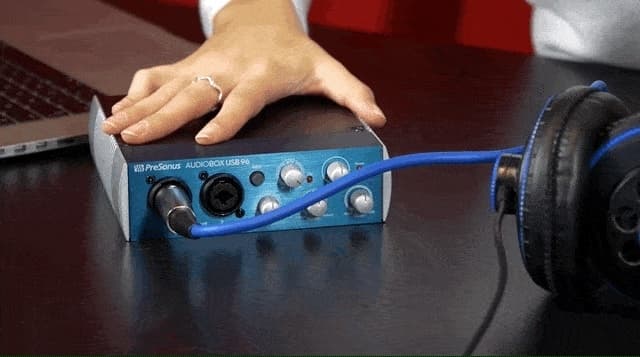 Image shows an XLR plugged into an audio interface.