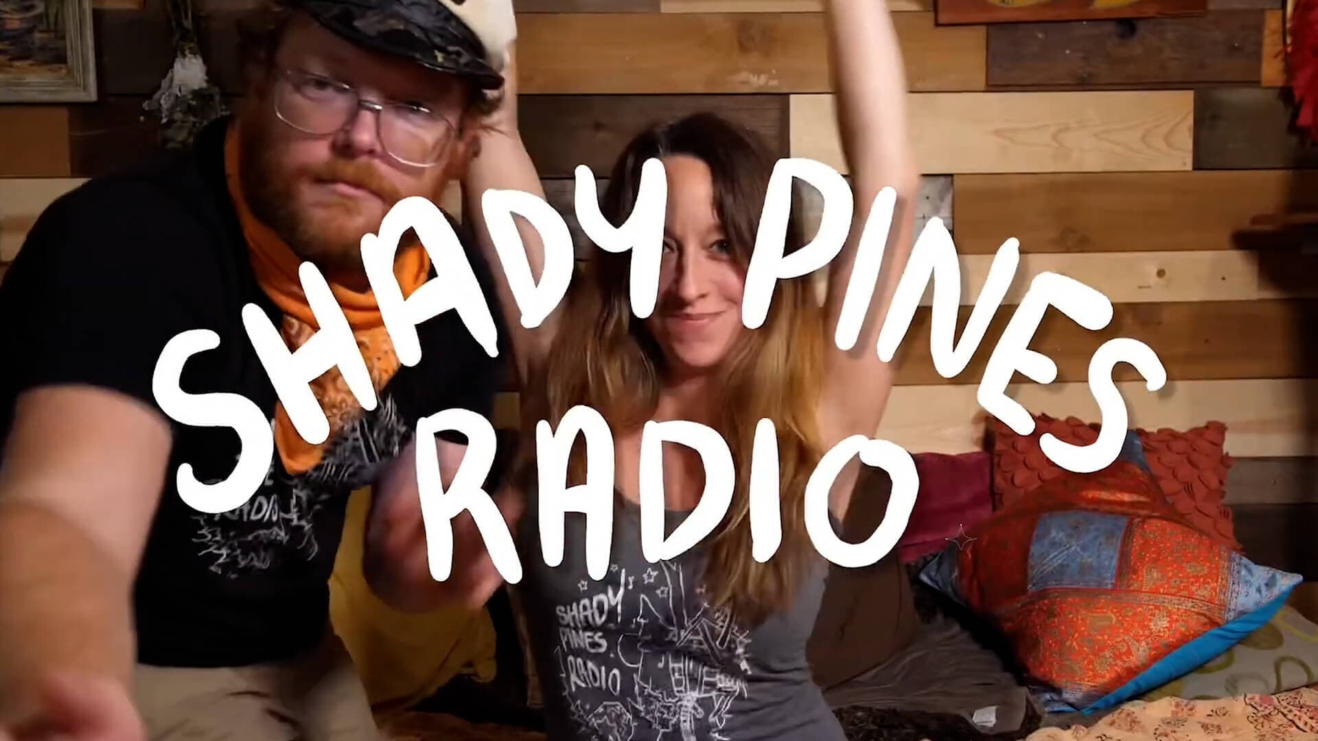 Image shows Shady Pines Radio hosts Brian and Callie, with the text 'Shady Pines Radio' overlaid their image.