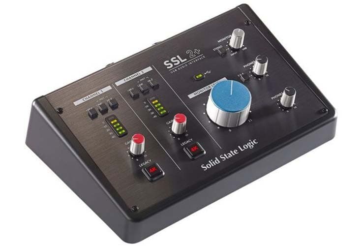 Image shows the SSL2+ audio interface against a white background.