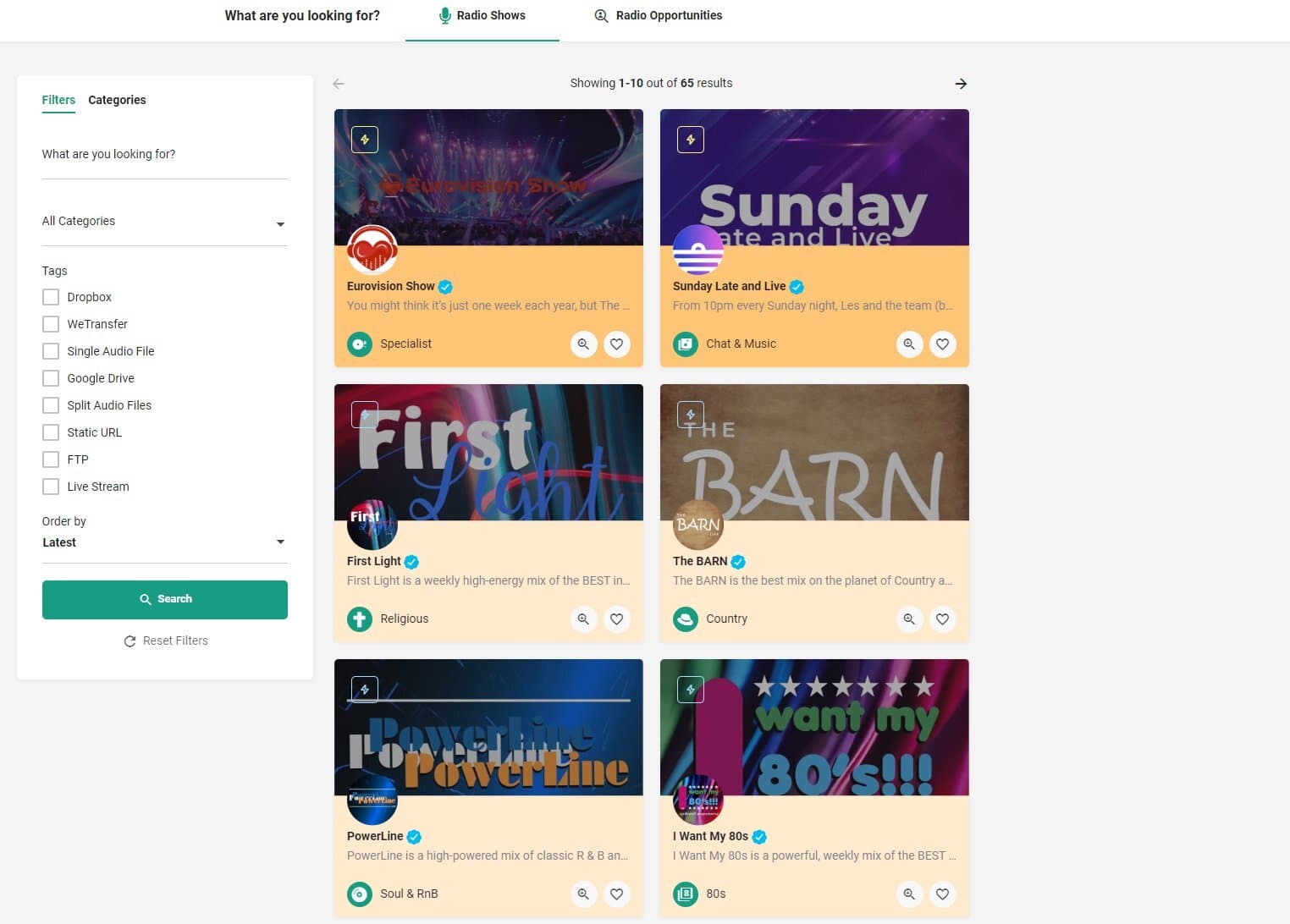 Image shows the Syndishows search options.
