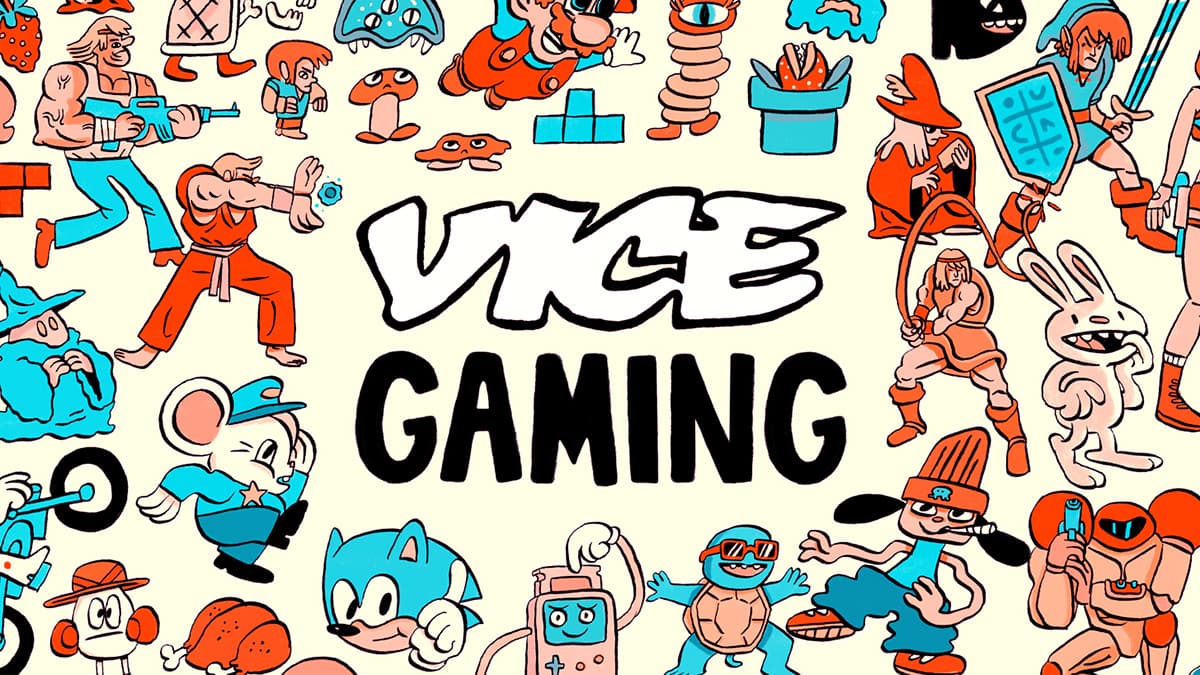 Image shows an animation for Vice Gaming, featuring various animated characters around design and the "Vice Gaming' logo in the centre.