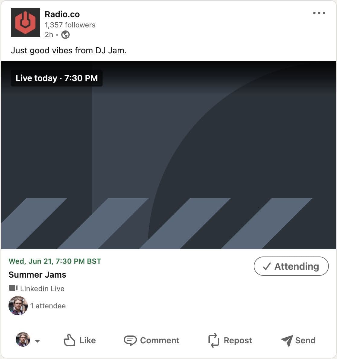 A screenshot showing a scheduled event on LinkedIn.