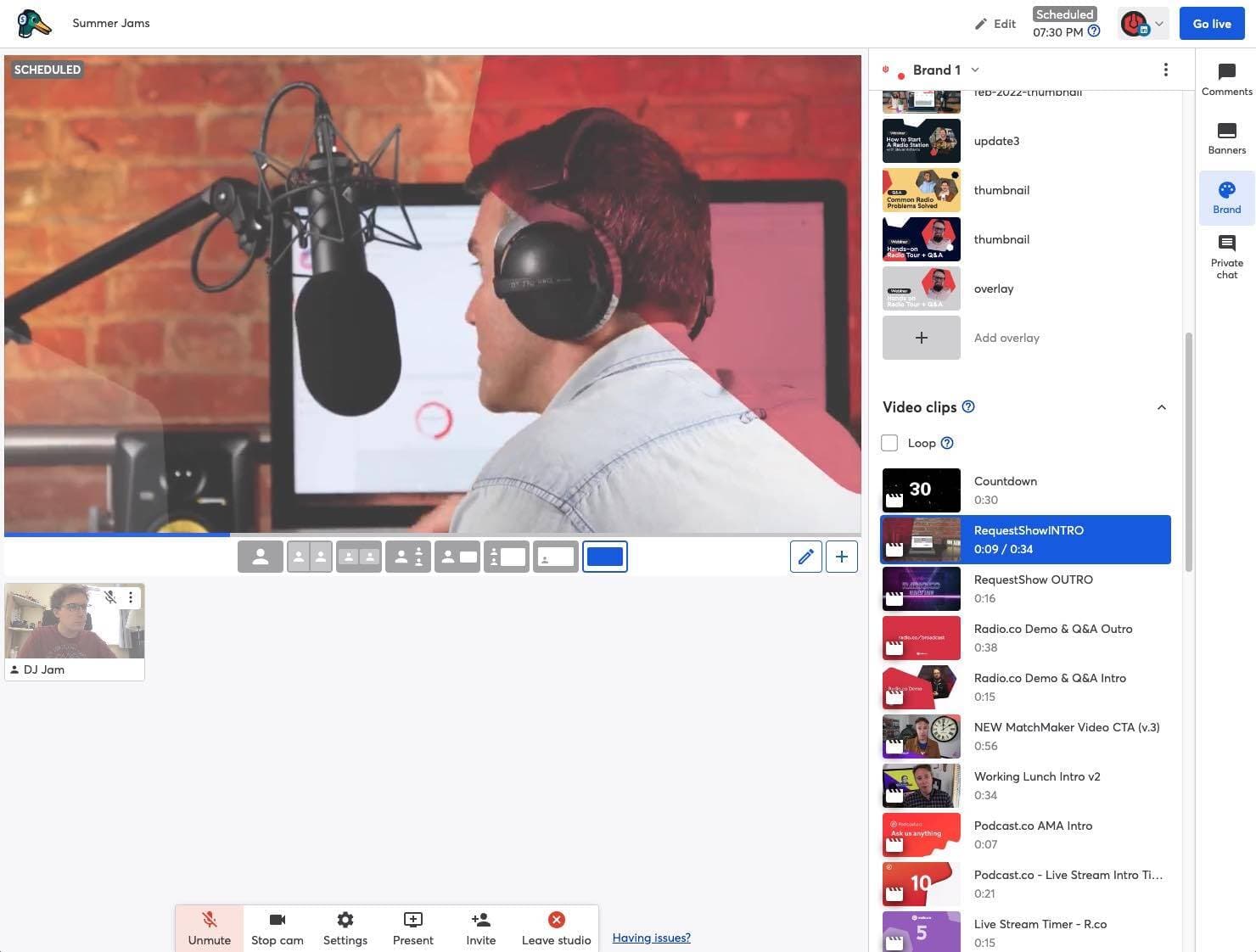 A screenshot showing the StreamYard studio ready to go live.