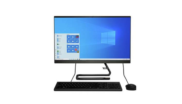 Image shows the Lenovo IdeaCentre A340 Computer, a keyboard and mouse against a white background.
