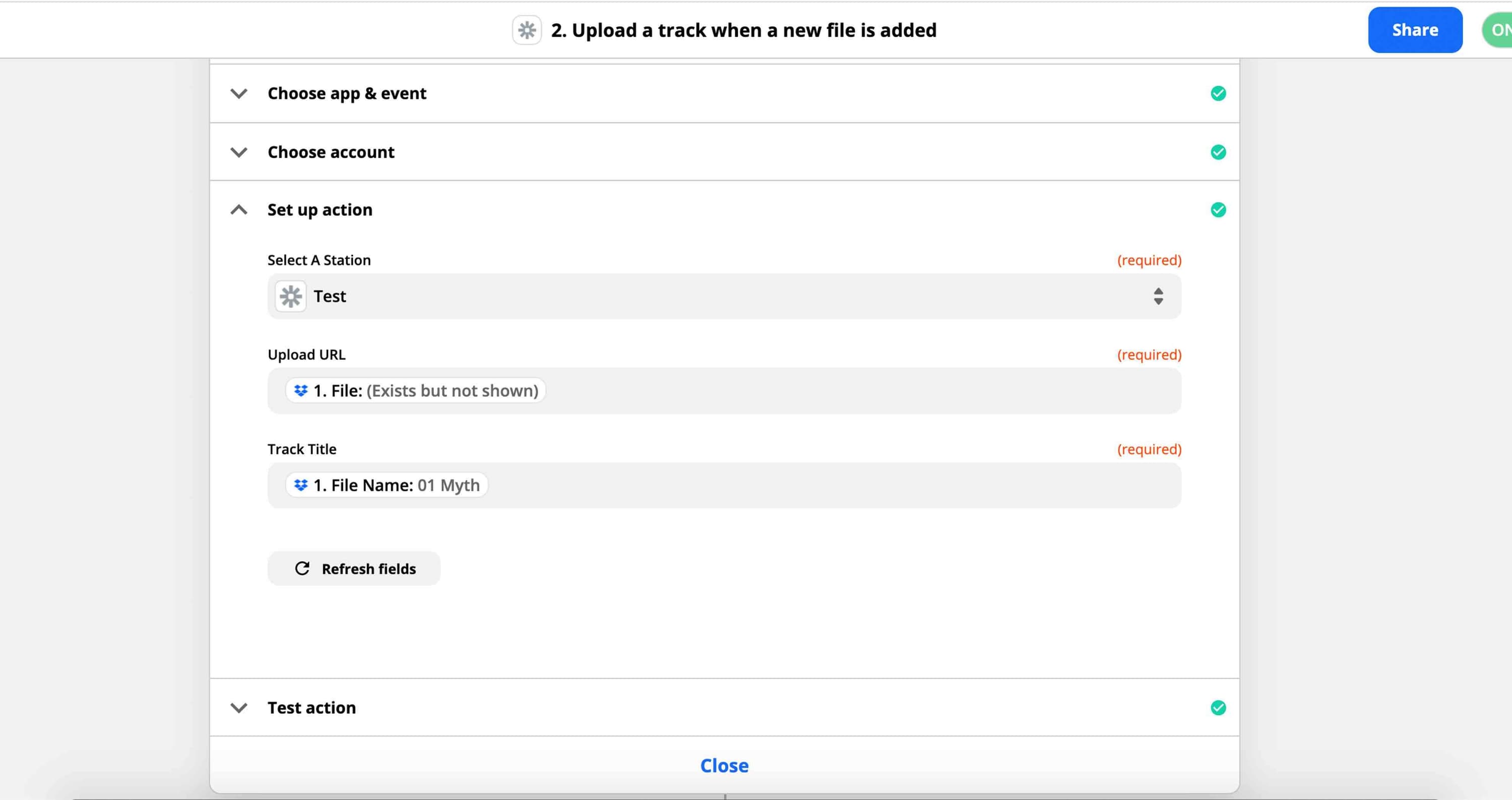 Image shows the Action settings in Zapier.