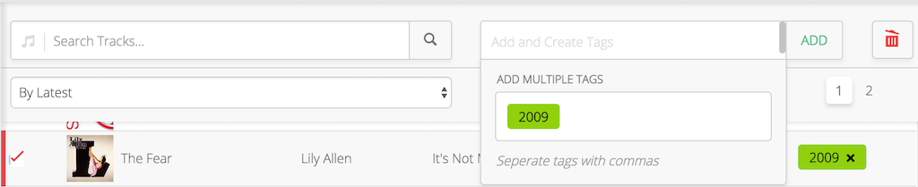 This is a screenshot of how to organise Tags, the tags here being 2009 Tag Lily Allen