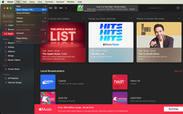 this is a black and red homepage for Apple Music image.