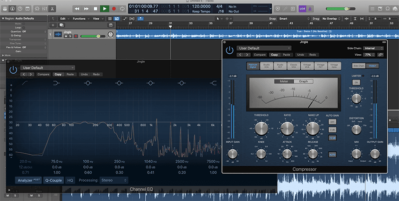 Image is a screenshot from Apple Logic Pro showing an audio track being analysed and processed.