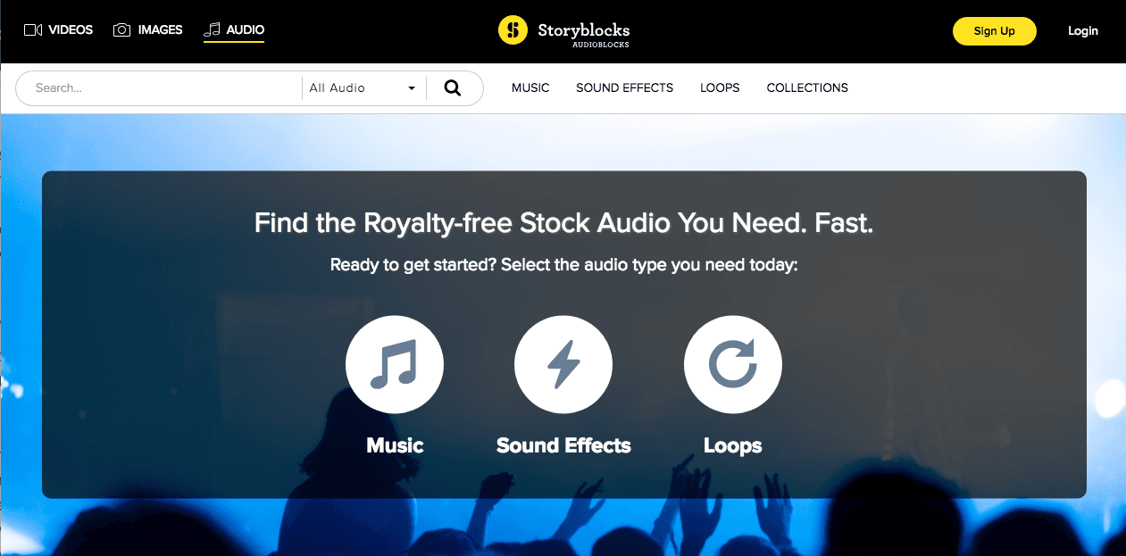 Image is a screenshot from the Storyblocks homepage.
