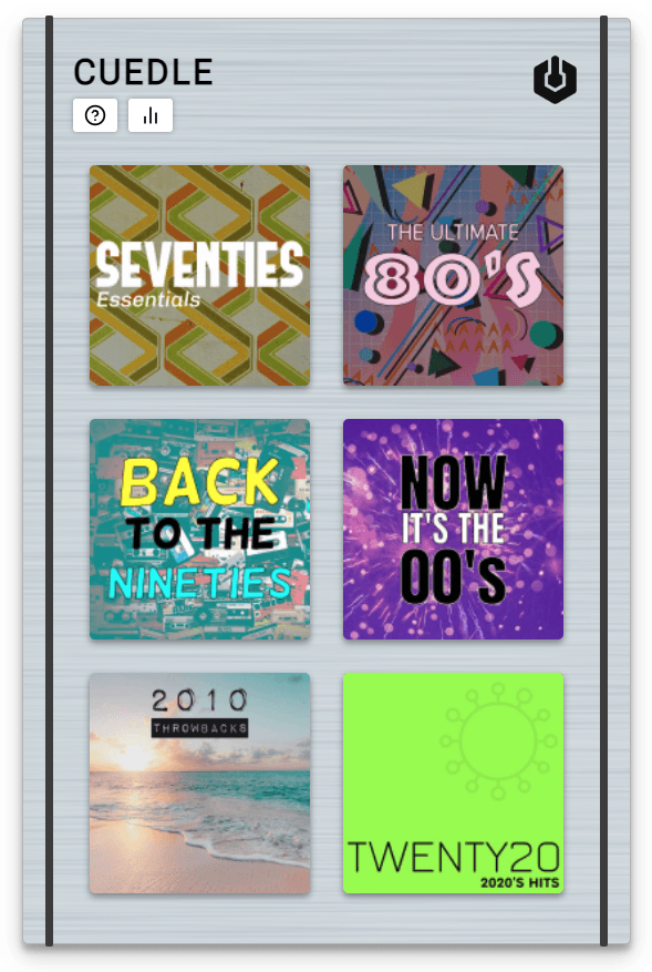Image is a screenshot from the Cuedle game, showing the choice of decades.