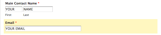 Image shows the Name and Email fields within the Deezer contact form.