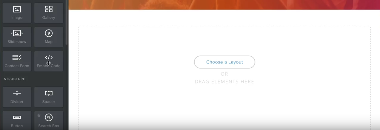 This is an example of how the page appears when embedding a Code Widget. It looks exactly the same as the previous but the text box reads 'Choose Layout', and the options on the left are more specific to the widget eg widget structure.