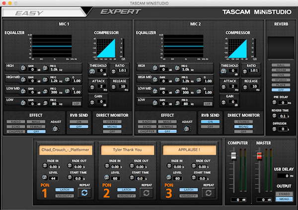 Image is a screenshot of the accompanying software for the Tascam MiniStudio Creator US-42.