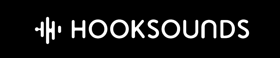 This is a black background with sound signals in white visible, and the word HOOKSOUNDS in the centre.