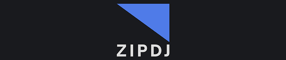 This is a black backdrop with ZIPDJ in white text in the middle. There is a top right triangle in blue above the words too.