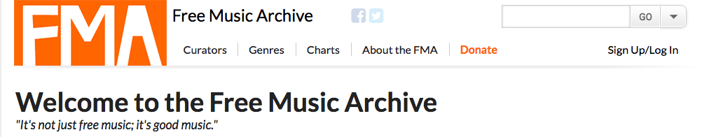 Image is a screenshot from the Free Music Archive website.