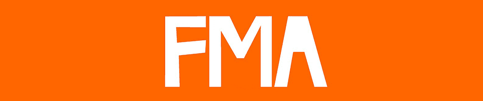 This is an orange backdrop with FMA written in white in the centre.