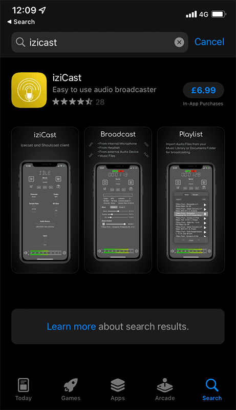Image is a screenshot showing iziCast within the App Store.